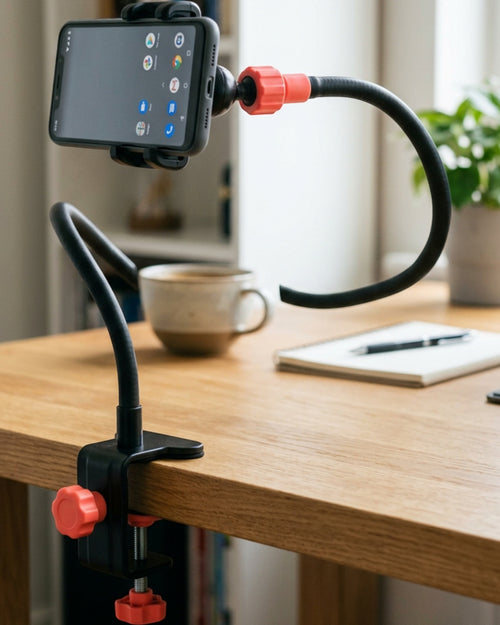Tovao 80 cm Gooseneck Clamp Phone Holder Black with Coral Locks - Lifestyle view